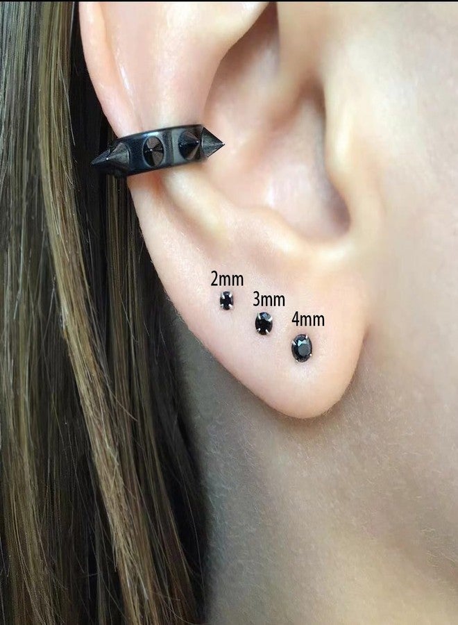 Renkovte 3Pairs CZ Stud Flat Screw Back Earrings for Women Multiple Piercing,Dainty Flatback Cubic Zirconia Cartilage Earring Stud,Helix Tragus Conch Piercing Jewelry (2mm/3mm/4mm Gold, Black CZ) - Image 3